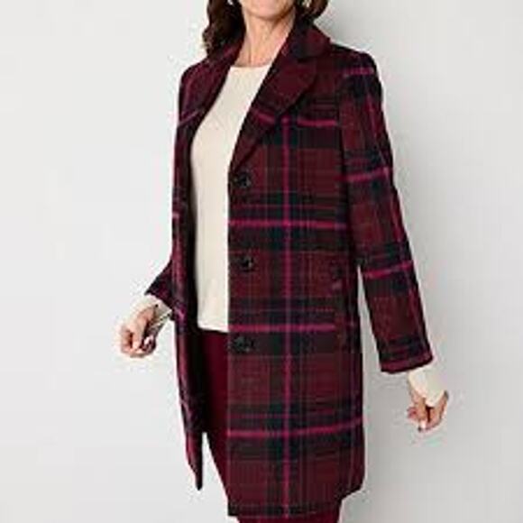 Liz Claiborne Jackets & Blazers - Liz Claiborne Midweight Womens Trench Coat in Burgundy Black, Sz S -- NWT